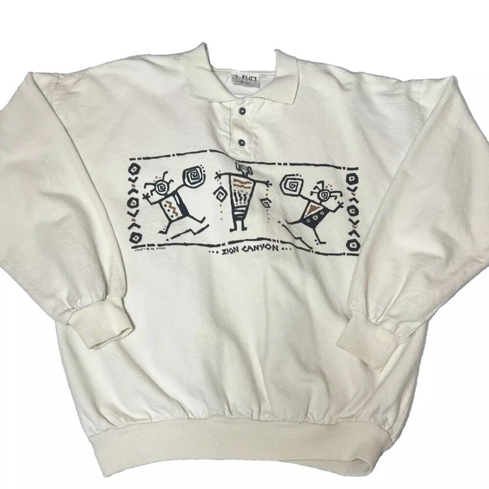4 Fun Original Sweatshirt Vtg Cotton Oversized USA‎ Southwestern Aztec Tribal XL
